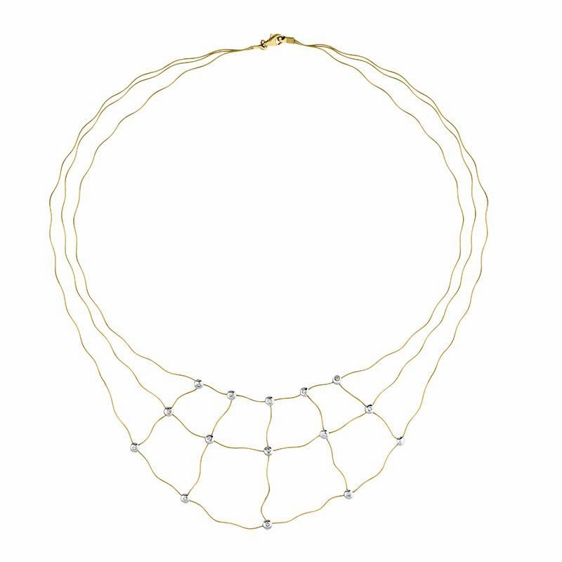 18ct Yellow Gold Diamond Open Wave Necklet D