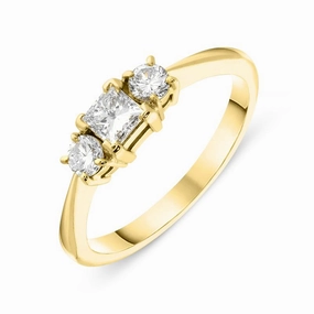 18ct Yellow Gold Diamond Princess Cut Trilogy Ring
