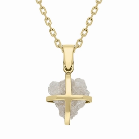 18ct Yellow Gold Diamond Raw Cross Heart Necklace