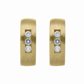 18ct Yellow Gold Diamond Satin Hoop Earrings