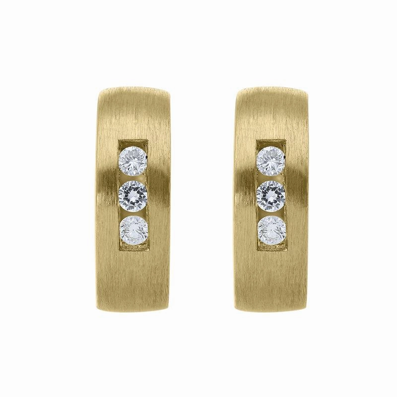 18ct Yellow Gold Diamond Satin Hoop Earrings