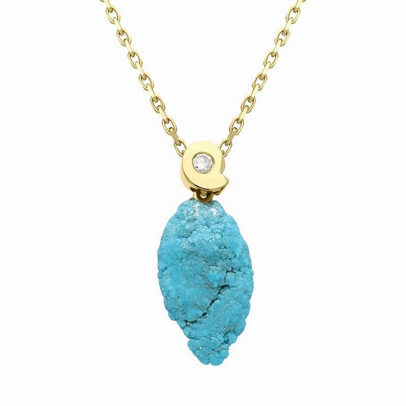 18ct Yellow Gold Diamond Turquoise Nugget Necklace D