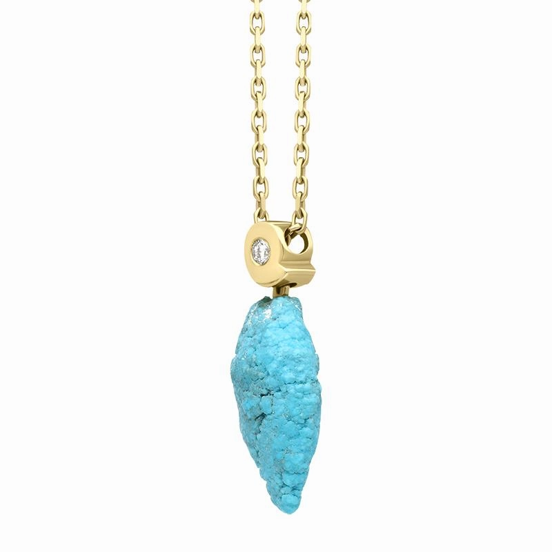 18ct Yellow Gold Diamond Turquoise Nugget Necklace D