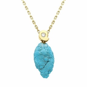 18ct Yellow Gold Diamond Turquoise Nugget Necklace D