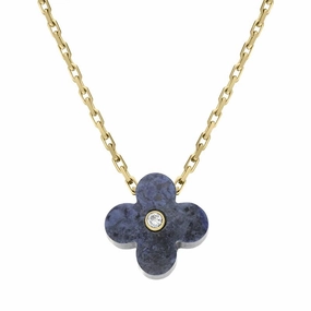 18ct Yellow Gold Dumortierite Quartz Diamond Flower Necklace D