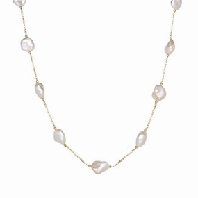 18ct Yellow Gold Eleven Stone White Pearl Cable Chain Necklace
