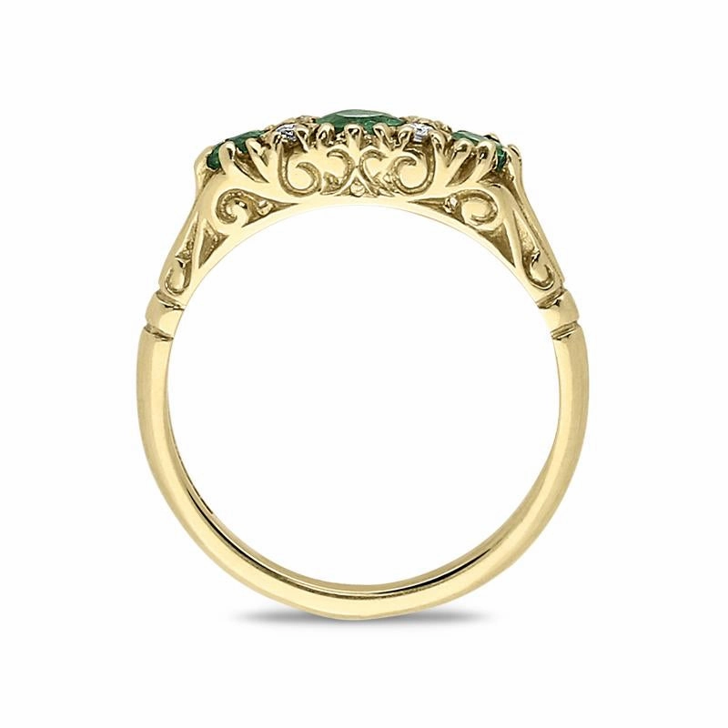 18ct Yellow Gold Emerald and Diamond Baroque Style Ring