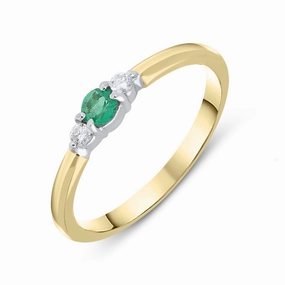 18ct Yellow Gold Emerald and Diamond Trilogy Ring