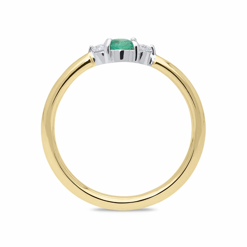 18ct Yellow Gold Emerald and Diamond Trilogy Ring