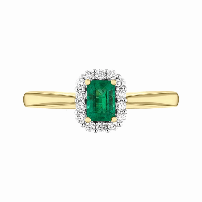 18ct Yellow Gold Emerald Diamond Emerald Cut Cluster Ring