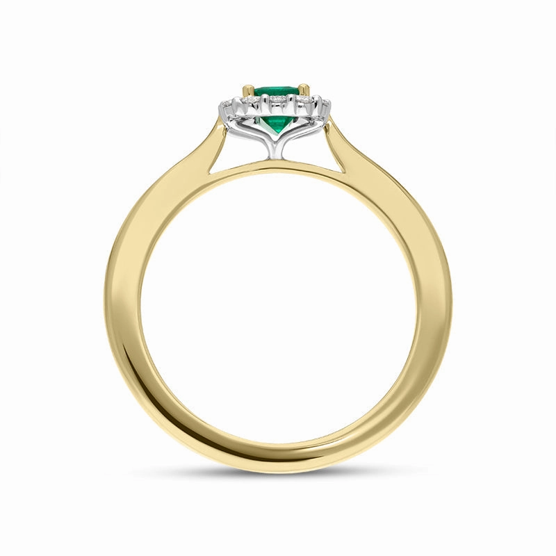 18ct Yellow Gold Emerald Diamond Emerald Cut Cluster Ring