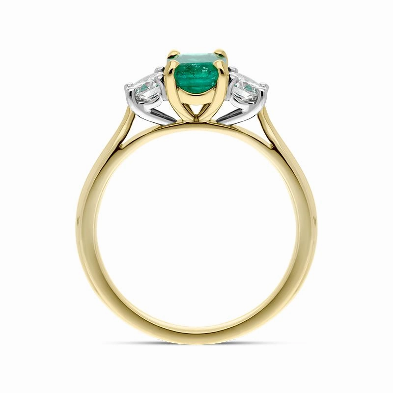 18ct Yellow Gold Emerald Diamond Emerald Cut Three Stone Ring