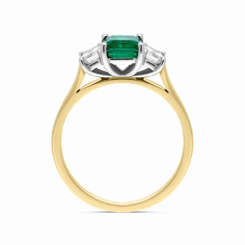 18ct Yellow Gold Emerald Diamond Emerald Cut Three Stone Ring