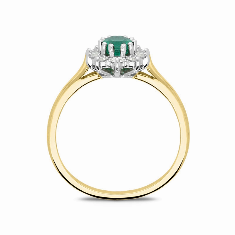 18ct Yellow Gold Emerald Diamond Floral Cluster Ring