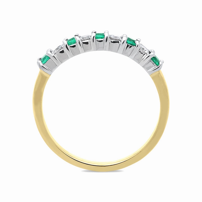 18ct Yellow Gold Emerald Diamond Half Eternity Ring
