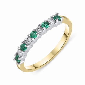 18ct Yellow Gold Emerald Diamond Half Eternity Ring