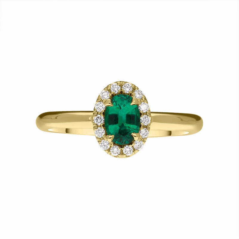 18ct Yellow Gold Emerald Diamond Oval Cluster Ring