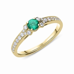 18ct Yellow Gold Emerald Diamond Shoulder Ring