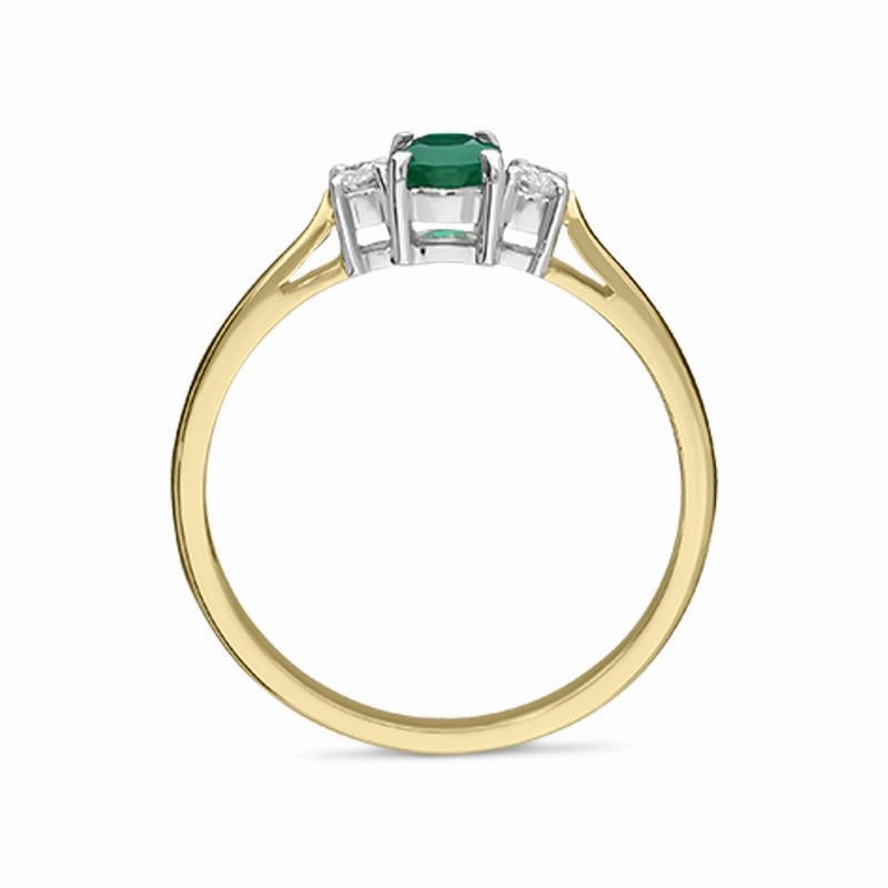 18ct Yellow Gold Emerald Diamond Three Stone Ring