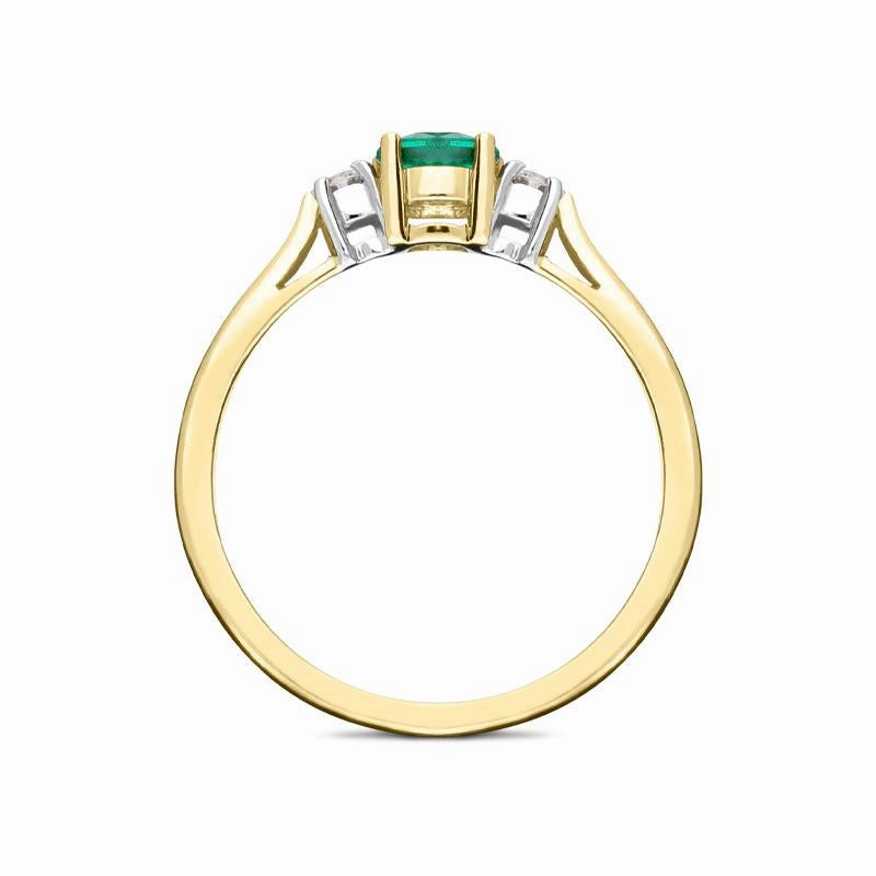 18ct Yellow Gold Emerald Diamond Trilogy Ring