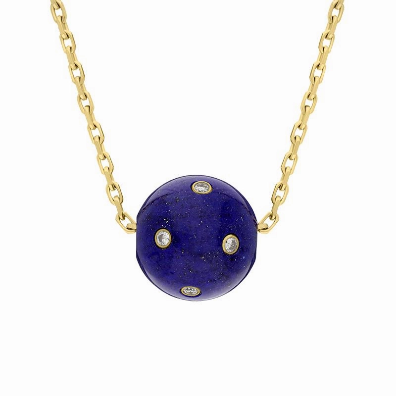 18ct Yellow Gold Lapis Lazuli Diamond Ball Necklace