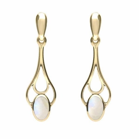 18ct Yellow Gold Moonstone Spoon Drop Earrings