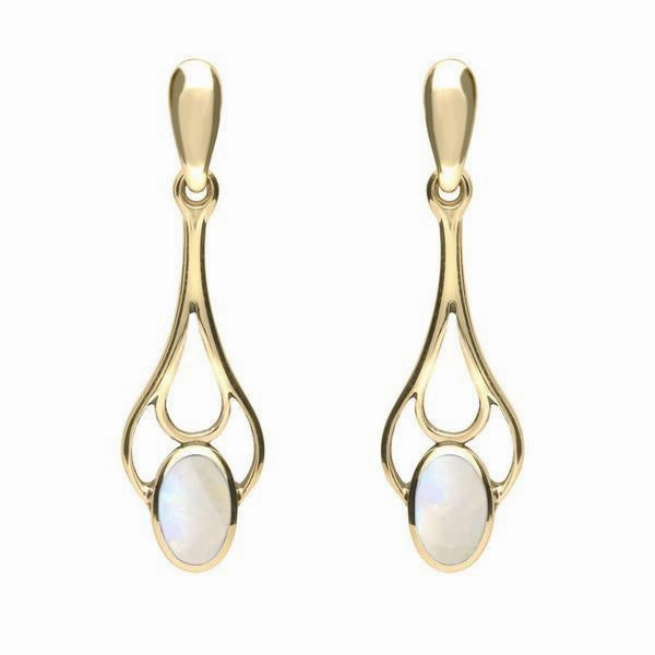 18ct Yellow Gold Moonstone Spoon Drop Earrings