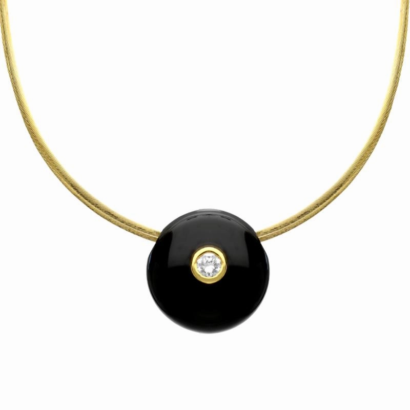 18ct Yellow Gold Onyx Diamond Collar Necklace D