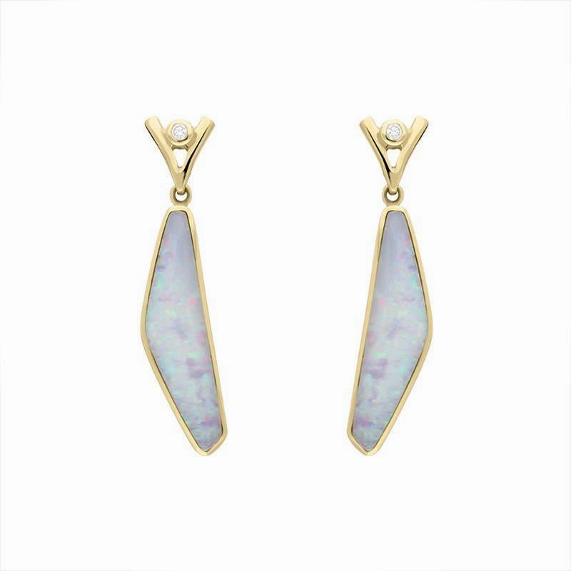 18ct Yellow Gold Opal Diamond Obtuse Shaped Drop Earrings D