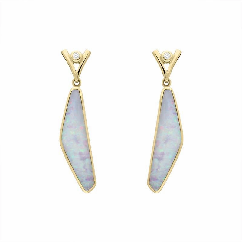 18ct Yellow Gold Opal Diamond Obtuse Shaped Drop Earrings D