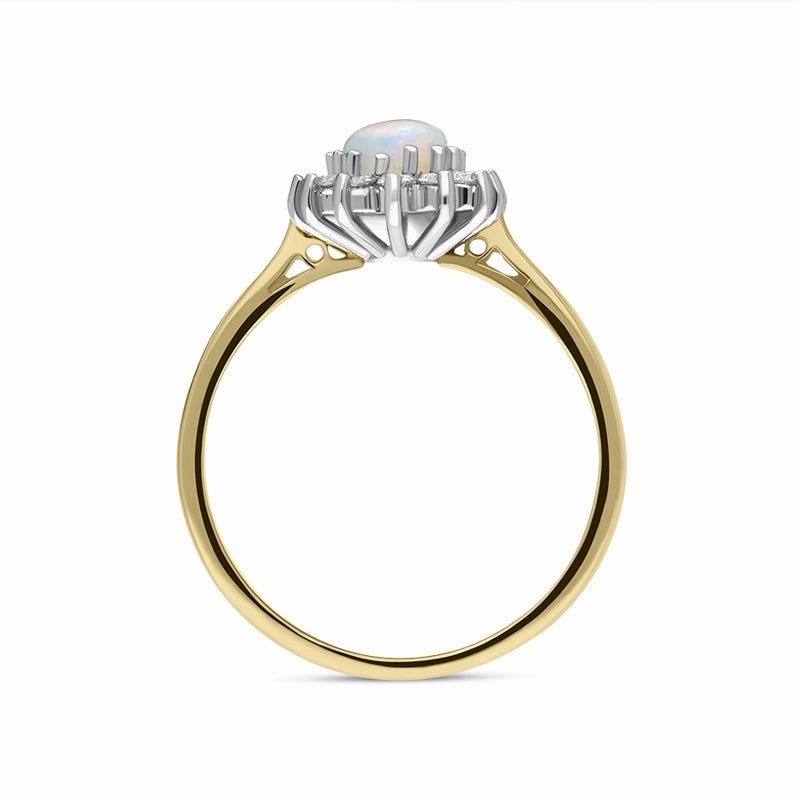 18ct Yellow Gold Opal Diamond Oval Cluster Ring