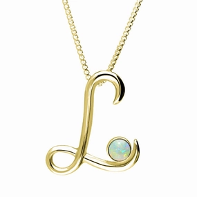 18ct Yellow Gold Opal Love Letters Initial L Necklace
