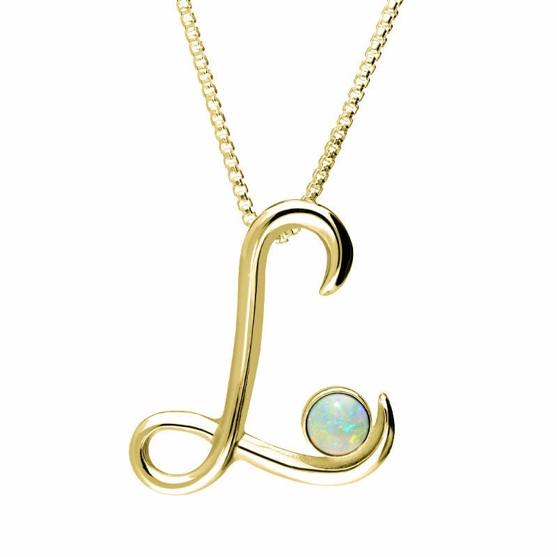 18ct Yellow Gold Opal Love Letters Initial L Necklace