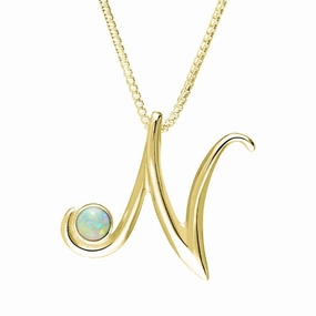 18ct Yellow Gold Opal Love Letters Initial N Necklace