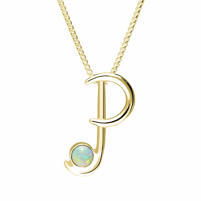 18ct Yellow Gold Opal Love Letters Initial P Necklace