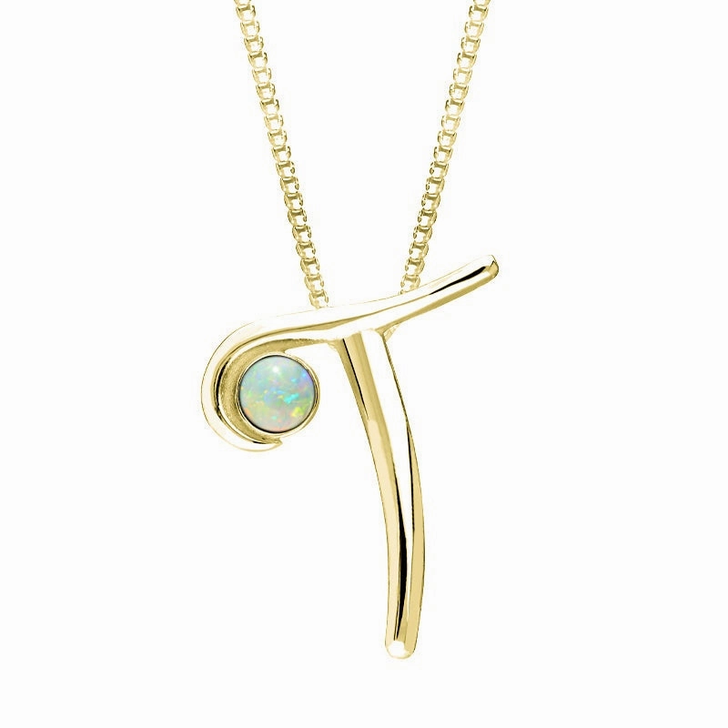 18ct Yellow Gold Opal Love Letters Initial T Necklace