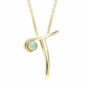 18ct Yellow Gold Opal Love Letters Initial T Necklace