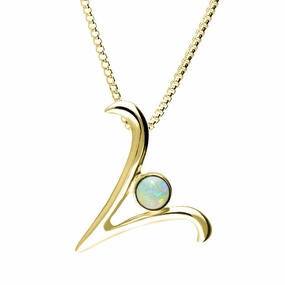 18ct Yellow Gold Opal Love Letters Initial V Necklace
