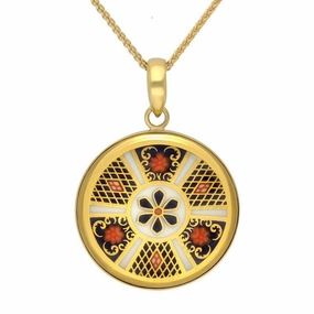 18ct Yellow Gold Royal Crown Derby Imari Small Round Necklace D
