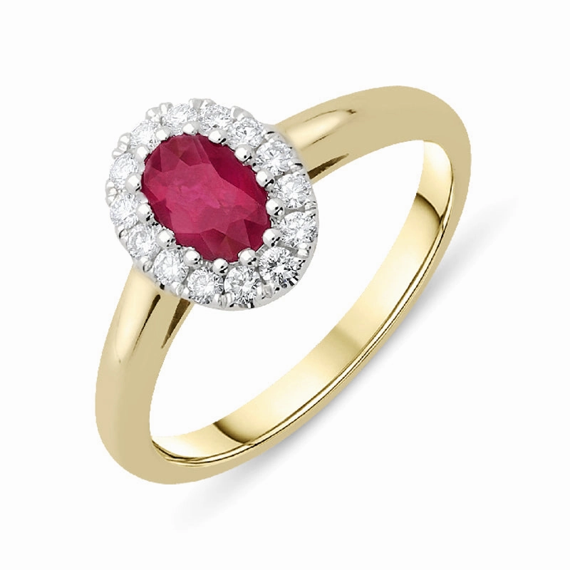18ct Yellow Gold Ruby and Diamond Oval Cluster Ring