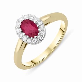 18ct Yellow Gold Ruby and Diamond Oval Cluster Ring