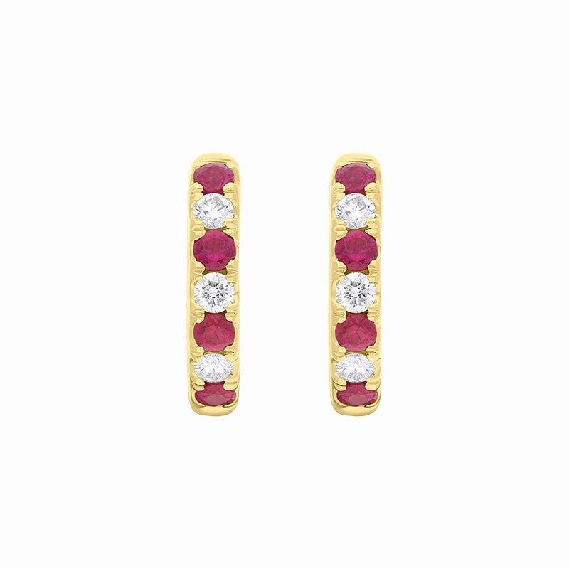 18ct Yellow Gold Ruby Diamond 13.5mm Hoop Earrings