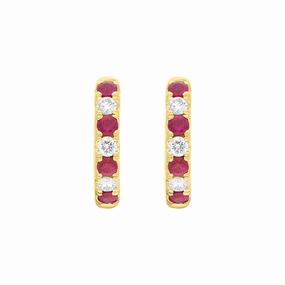 18ct Yellow Gold Ruby Diamond 13.5mm Hoop Earrings