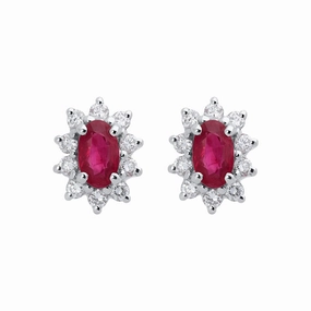 18ct Yellow Gold Ruby Diamond Cluster Stud Earrings