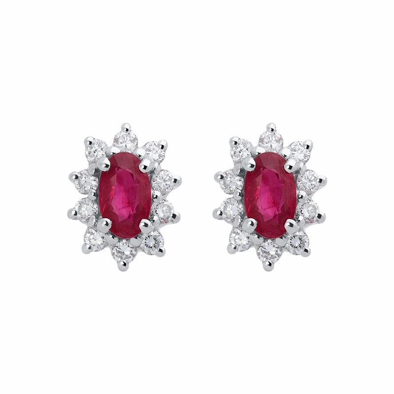 18ct Yellow Gold Ruby Diamond Cluster Stud Earrings