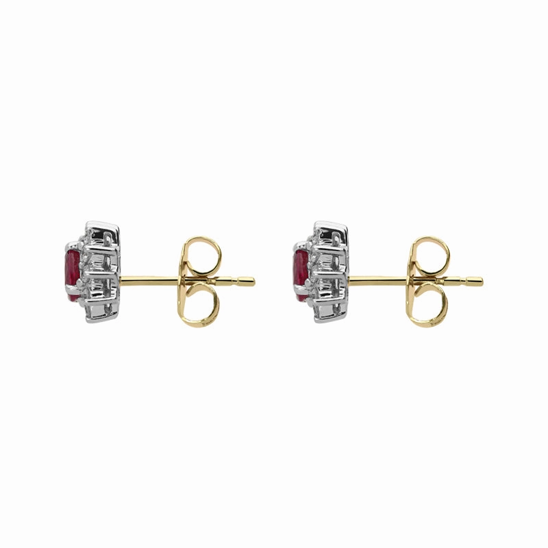 18ct Yellow Gold Ruby Diamond Cluster Stud Earrings