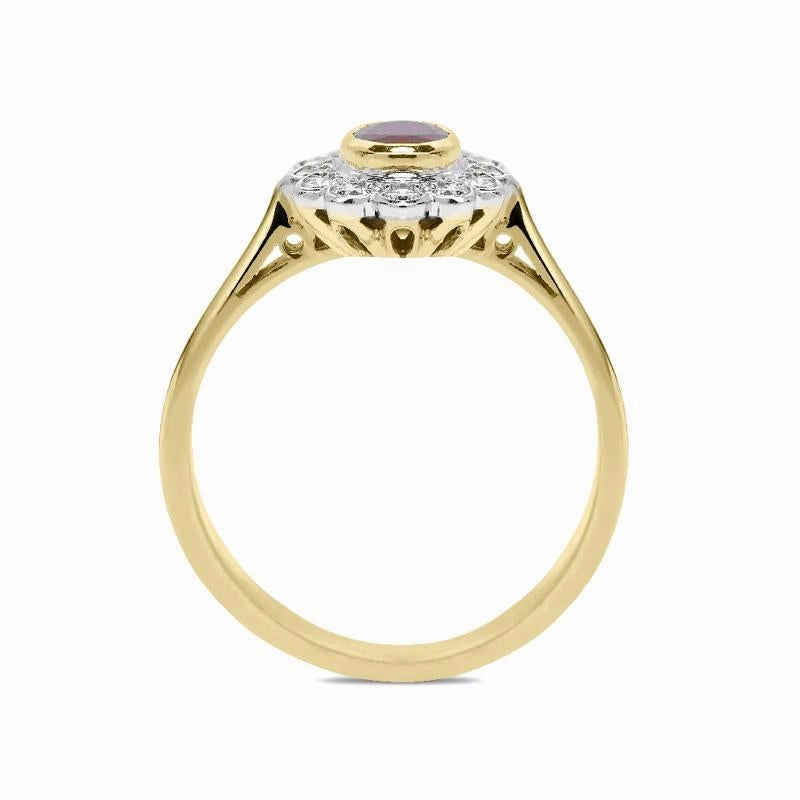 18ct Yellow Gold Ruby Diamond Floral Cluster Ring D