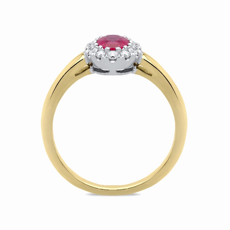 18ct Yellow Gold Ruby Diamond Oval Cluster Ring