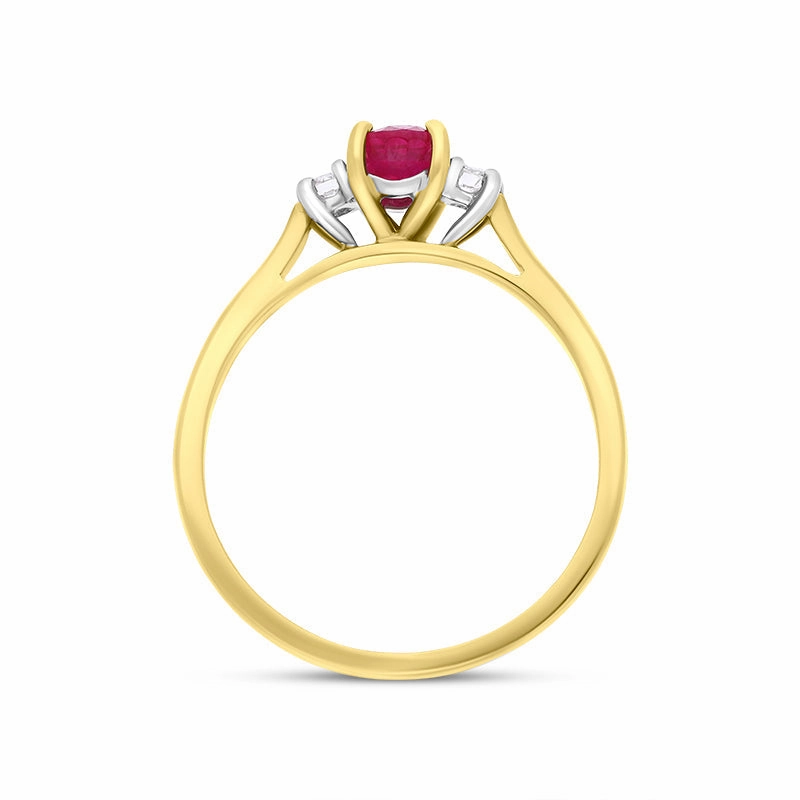 18ct Yellow Gold Ruby Diamond Oval Cut Three Stone Ring D