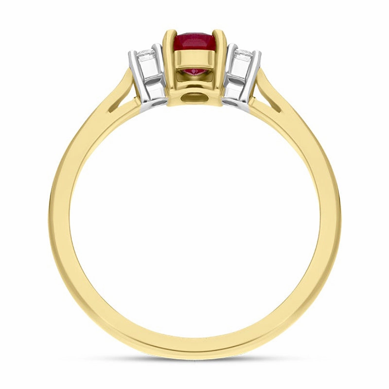 18ct Yellow Gold Ruby Diamond Oval Cut Three Stone Ring